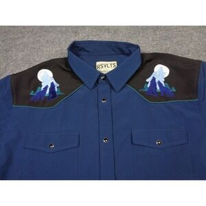 RSVLTS Roper Shirt Mens 2XL Blue Call Of The Wild Pearl Snap Short Sleeve
